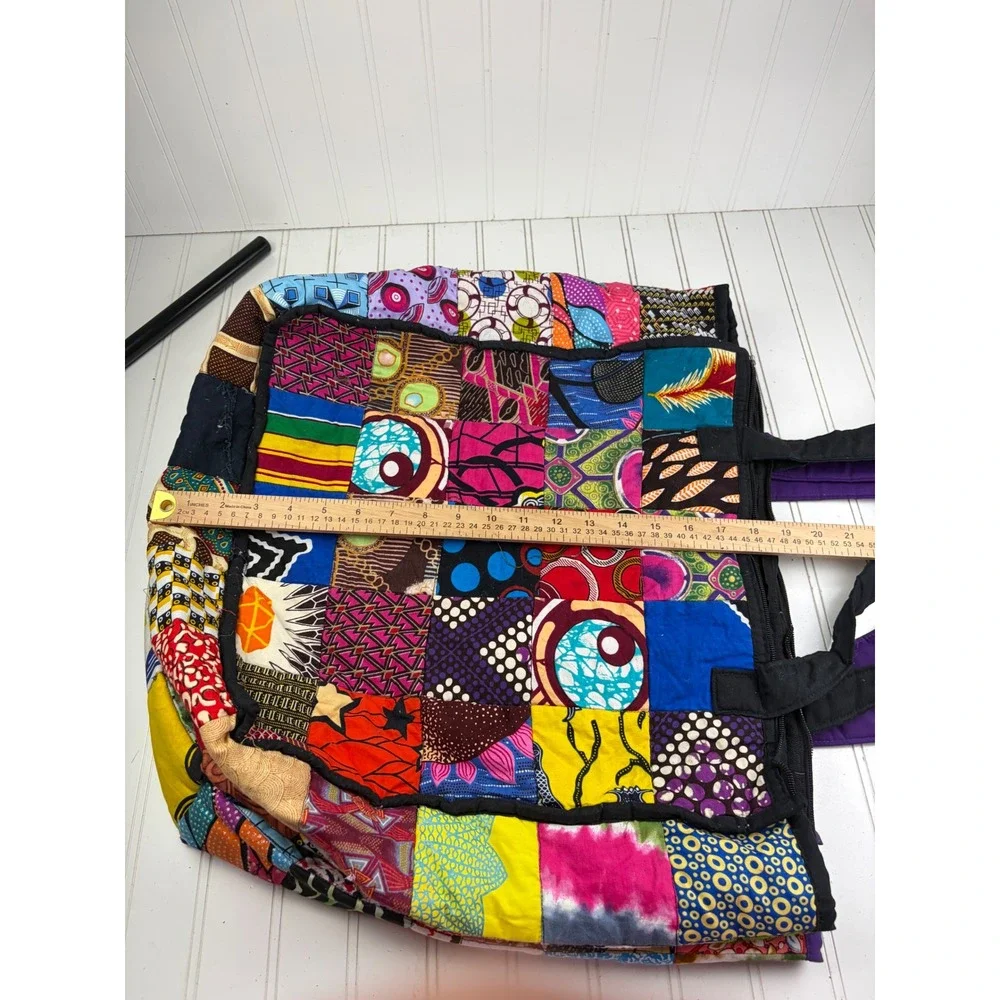 Vintage Handmade African Colorful Patchwork Boho Large Shoulder Bags Bundle of 2 - Picture 8 of 9